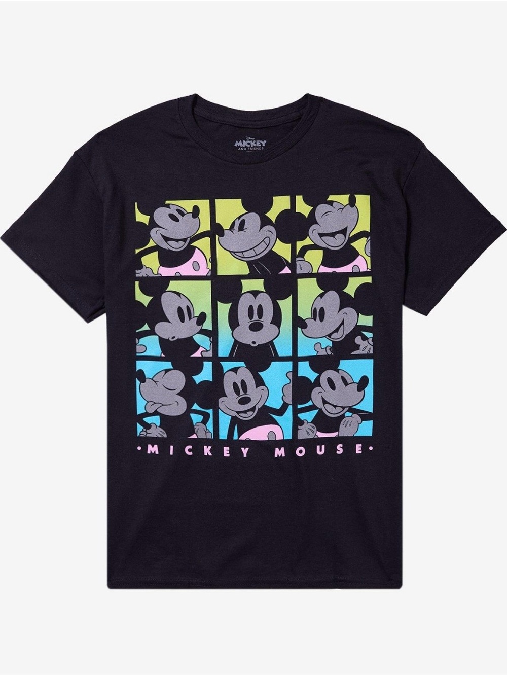 Hot Topic Black Mickey Mouse Grid Tee with Neon Accents